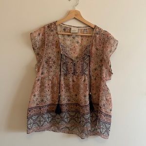 Pink and Navy Festival Boho Sheer Tee